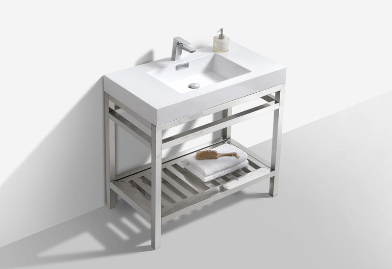 KubeBath Cisco 36 in. Stainless Steel Console with Acrylic Sink - Chrome, AC36