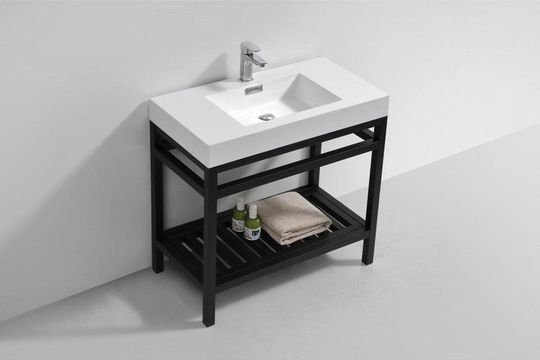 KubeBath Cisco 36 in. Stainless Steel Console with Acrylic Sink - Matte Black, AC36-BK