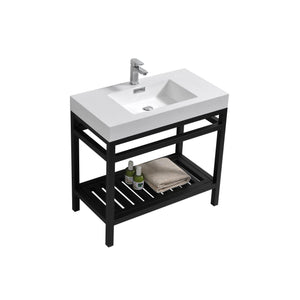 KubeBath Cisco 36 in. Stainless Steel Console with Acrylic Sink - Matte Black, AC36-BK