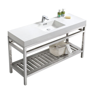 KubeBath Cisco 60 in. Single Sink Stainless Steel Console with Acrylic Sink - Chrome, AC60S