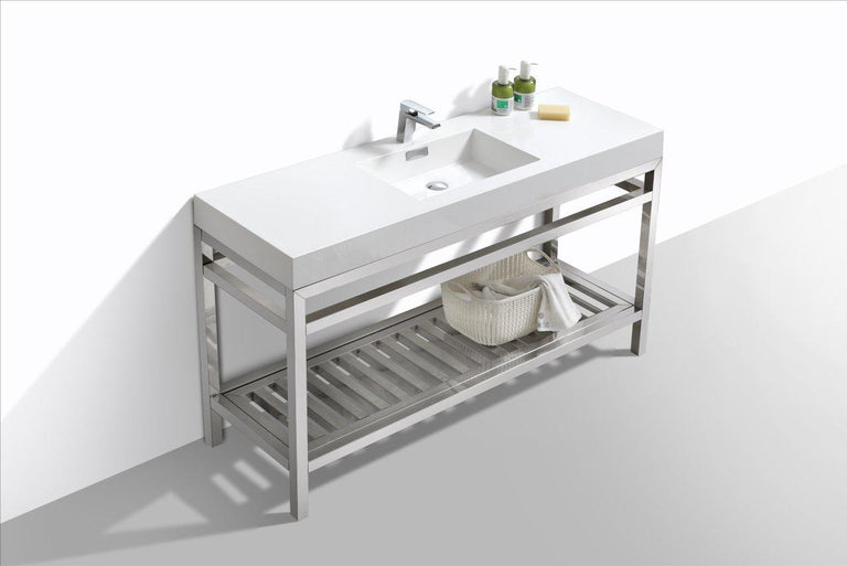 KubeBath Cisco 60 in. Single Sink Stainless Steel Console with Acrylic Sink - Chrome, AC60S