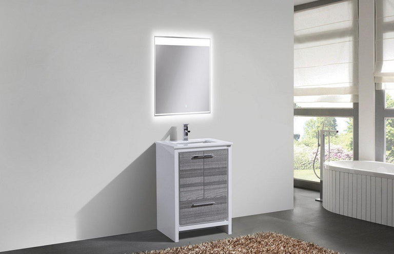 KubeBath Dolce 24 in. Modern Bathroom Vanity with Quartz Counter Top - Ash Gray