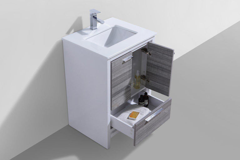 KubeBath Dolce 24 in. Modern Bathroom Vanity with Quartz Counter Top - Ash Gray