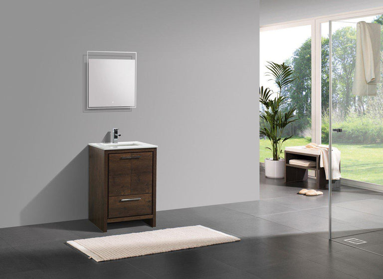 KubeBath Dolce 24 in. Modern Bathroom Vanity with White Quartz Counter Top - Rose Wood, AD624RW