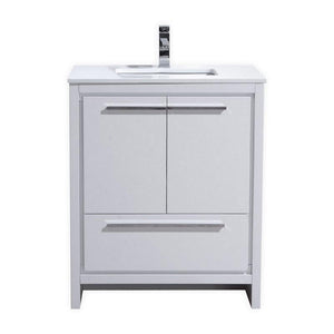 KubeBath Dolce 30 in. Modern Bathroom Vanity with White Quartz Counter Top - High Gloss White, AD630GW