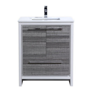 KubeBath Dolce 30 in. Modern Bathroom Vanity with White Quartz Counter Top - Ash Gray, AD630HG
