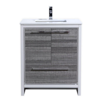 KubeBath Dolce 30 in. Modern Bathroom Vanity with White Quartz Counter Top - Ash Gray, AD630HG