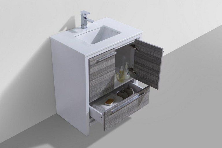KubeBath Dolce 30 in. Modern Bathroom Vanity with White Quartz Counter Top - Ash Gray, AD630HG