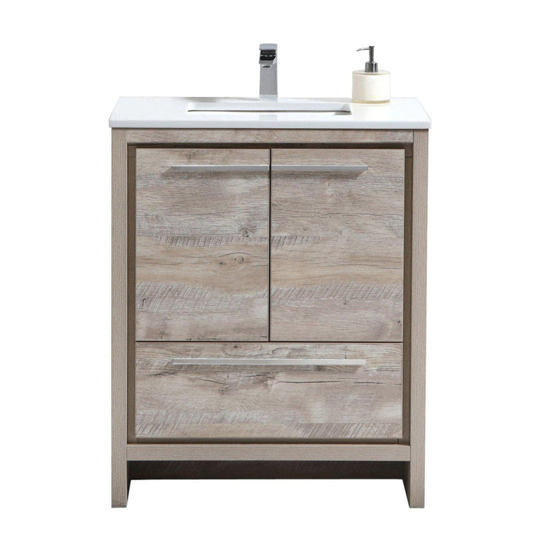 KubeBath Dolce 30 in. Modern Bathroom Vanity with White Quartz Counter Top - Nature  Wood
