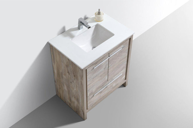 KubeBath Dolce 30 in. Modern Bathroom Vanity with White Quartz Counter Top - Nature  Wood