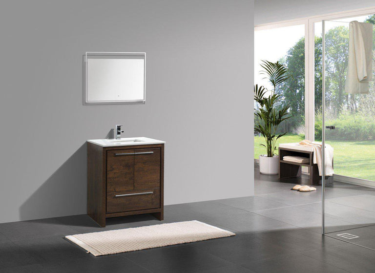 KubeBath Dolce 30″ Rose Wood Modern Bathroom Vanity with White Quartz Counter-Top, AD630RW