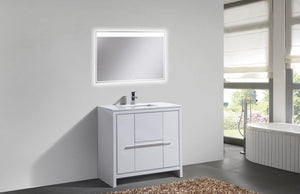 KubeBath Dolce 36 in. Modern Bathroom Vanity with White Quartz Counter Top - High Gloss White