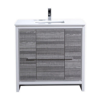 KubeBath Dolce 36 in. Modern Bathroom Vanity with White Quartz Counter Top - Ash Gray, AD636HG