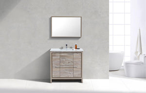 KubeBath Dolce 36 in. Modern Bathroom Vanity with White Quartz Counter Top - Nature Wood, AD636NW