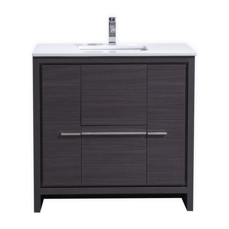 KubeBath Dolce 36 in. Modern Bathroom Vanity with White Quartz Counter Top - Gray Oak, AD636WB