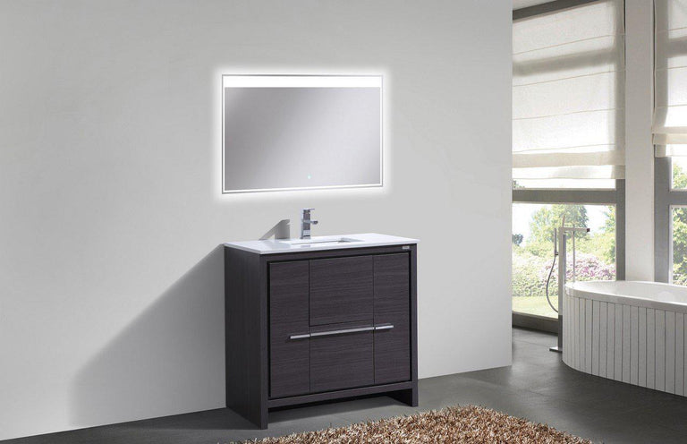 KubeBath Dolce 36 in. Modern Bathroom Vanity with White Quartz Counter Top - Gray Oak, AD636WB
