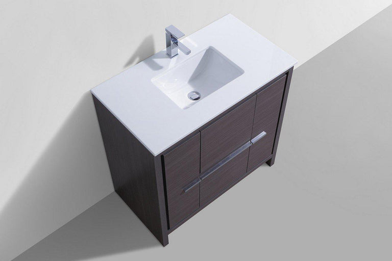 KubeBath Dolce 36 in. Modern Bathroom Vanity with White Quartz Counter Top - Gray Oak, AD636WB