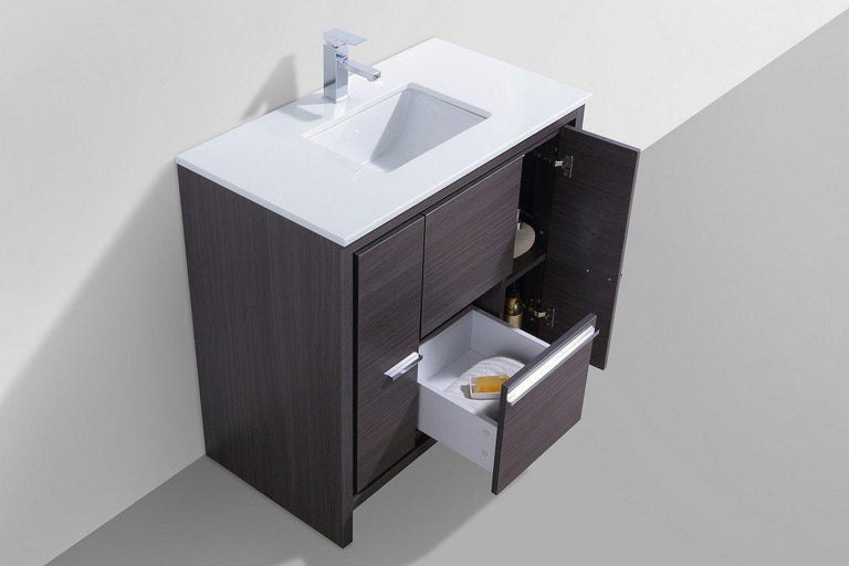 KubeBath Dolce 36 in. Modern Bathroom Vanity with White Quartz Counter Top - Gray Oak, AD636WB