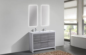 KubeBath Dolce 48 in. Double Sink Modern Bathroom Vanity with White Quartz Counter Top - Ash Gray, AD648DHG