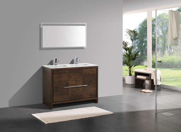 KubeBath Dolce 48 in. Double Sink Rose Wood  Modern Bathroom Vanity with White Quartz Counter-Top, AD648DRW