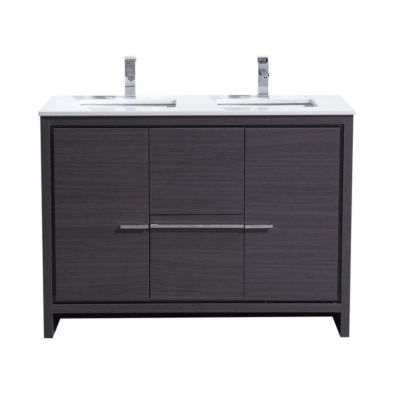 KubeBath Dolce 48 in. Double Sink Gray Oak Modern Bathroom Vanity with White Quartz Counter-Top, AD648DWB