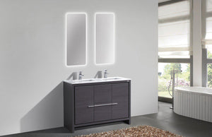 KubeBath Dolce 48 in. Double Sink Gray Oak Modern Bathroom Vanity with White Quartz Counter-Top, AD648DWB