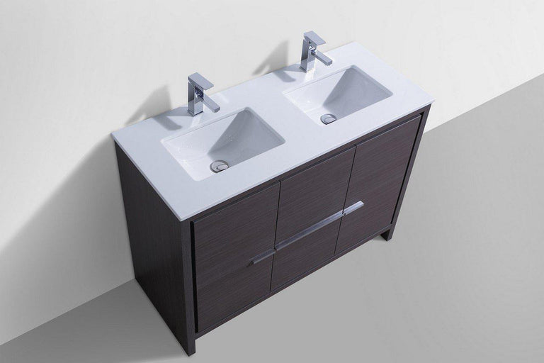 KubeBath Dolce 48 in. Double Sink Gray Oak Modern Bathroom Vanity with White Quartz Counter-Top, AD648DWB