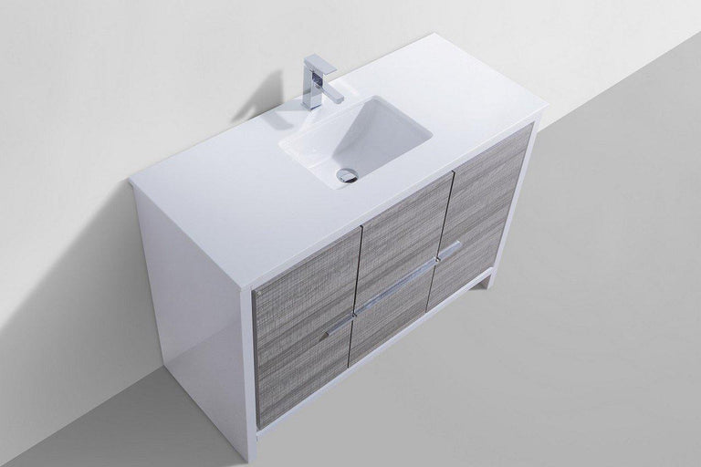 KubeBath Dolce 48 in. Modern Bathroom Vanity with White Quartz Counter Top - Ash Gray, AD648SHG