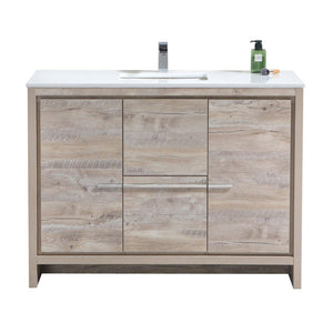 KubeBath Dolce 48 in. Modern Bathroom Vanity with White Quartz Counter Top - Nature Wood, AD648SNW