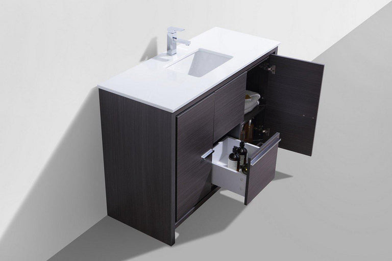 KubeBath Dolce 48 in. Modern Bathroom Vanity with White Quartz Counter Top - Gray Oak, AD648SWB