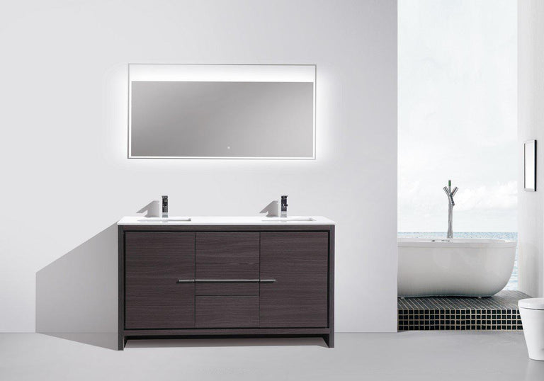 KubeBath Dolce 60 in. Double Sink Modern Bathroom Vanity with White Quartz Counter Top - Dark Gray Oak, AD660DWB