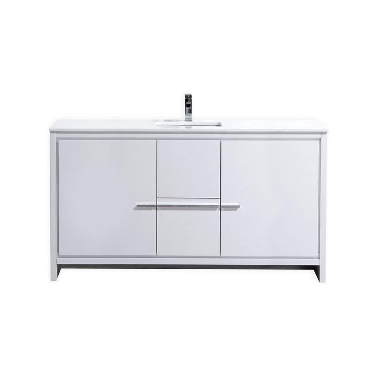 KubeBath Dolce 60 in. Modern Bathroom Vanity with White Quartz Counter Top - High Gloss White, AD660SGW