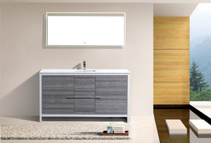 KubeBath Dolce 60 in. Modern Bathroom Vanity with White Quartz Counter Top - Ash Gray, AD660SHG