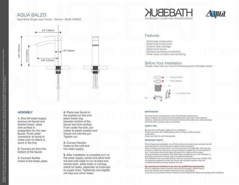 KubeBath Aqua Balzo Single Lever Wide Spread Bathroom Vanity Faucet - Chrome, AFB053
