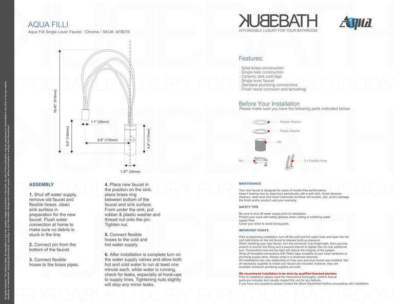 KubeBath Aqua Filli Single Lever Bathroom Vanity Faucet - Chrome , AFB070