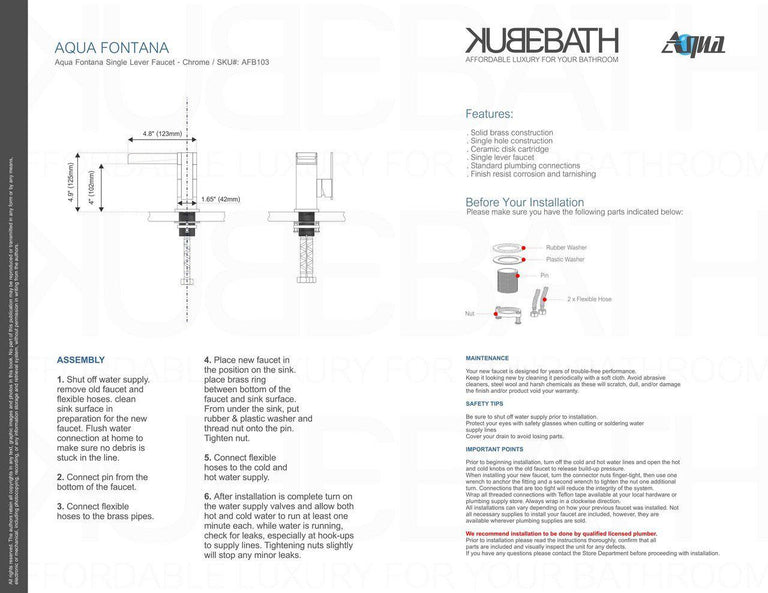 KubeBath Aqua Fontana Single Lever Waterfall Faucet - Chrome, AFB103