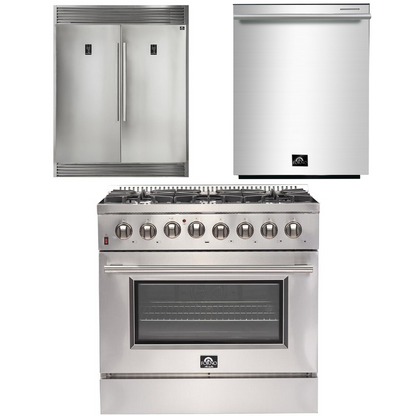 FORNO Appliance Package - 36 Inch Dual Fuel Range, Dishwasher, 60 Inch Refrigerator, AP-FFSGS6156-36-5