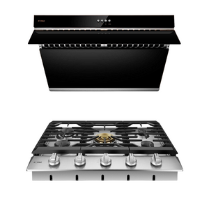 Fotile Package 30 Inch Cooktop and 30 Inch 850 CFM Range Hood in Black with Push Buttons, AP-GLS30501-4