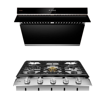 Fotile Package 30 Inch Cooktop and 30 Inch 850 CFM Range Hood in Black with Push Buttons, AP-GLS30501-4