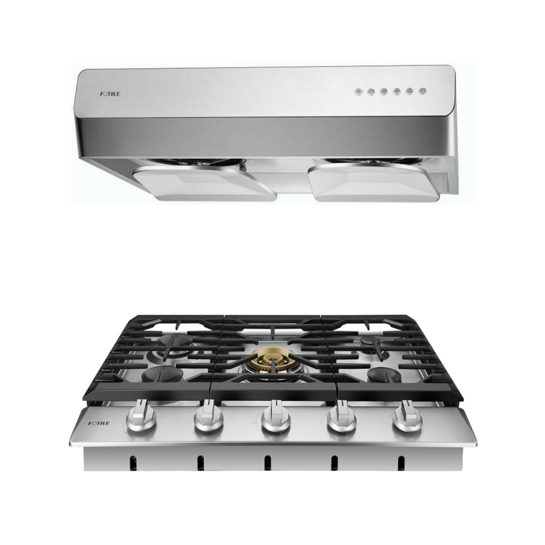 Fotile Package 30 Inch Cooktop and 30 Inch Under Cabinet Range Hood in Silver Gray, 800CFM, AP-GLS30501-6