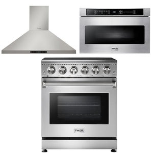 THOR Kitchen Package - 30 inch Electric Range, Range Hood, Microwave, AP-HRE3001-5