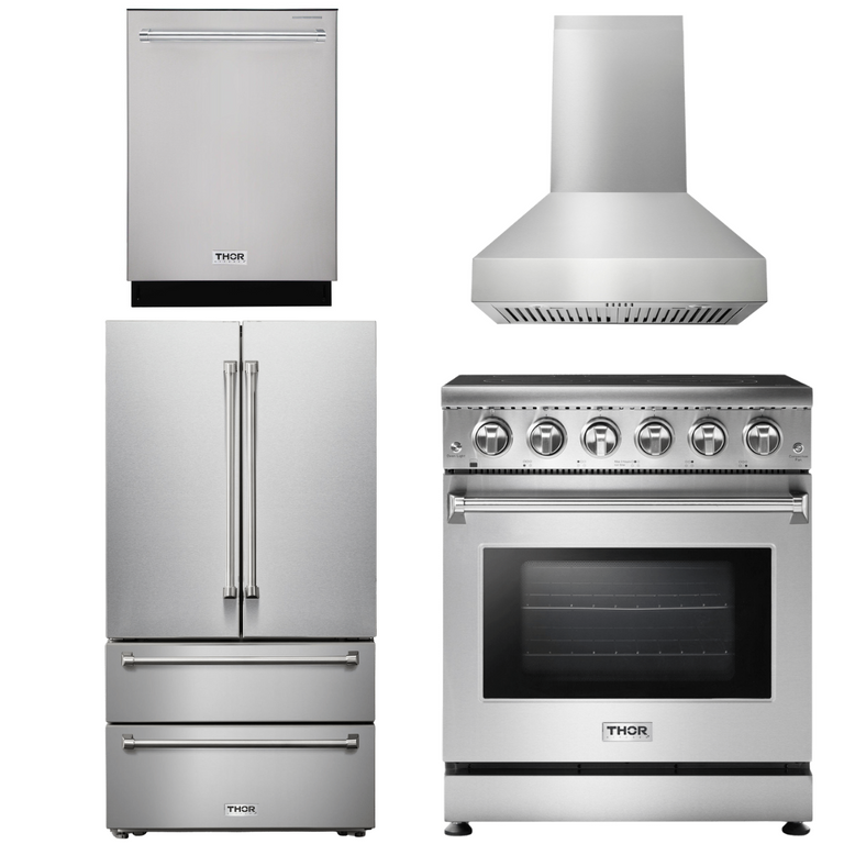Thor Kitchen Package - 30" Electric Range, Range Hood, Refrigerator, Dishwasher, AP-HRE3001-W-11