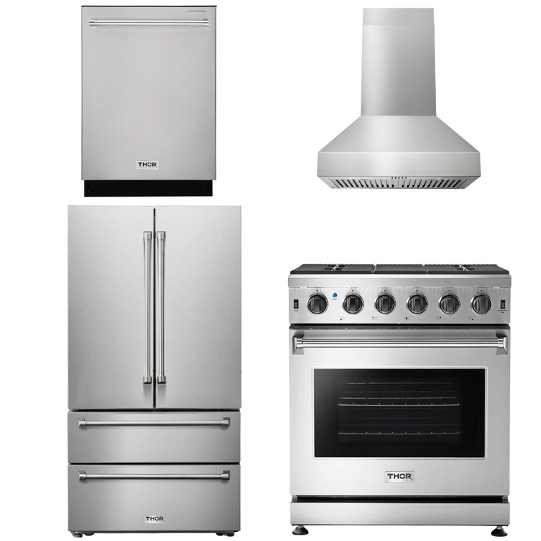 Thor Kitchen Package - 30" Propane Gas Range, Range Hood, Refrigerator, Dishwasher, AP-LRG3001ULP-W-11