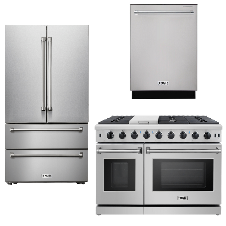 Thor Kitchen Package - 48" Gas Range, Dishwasher, Refrigerator, AP-LRG4807U-15