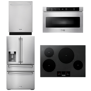 THOR Kitchen Package - 30" Induction Cooktop, Microwave, Refrigerator with Water and Ice Dispenser, Dishwasher, AP-TIH30-12