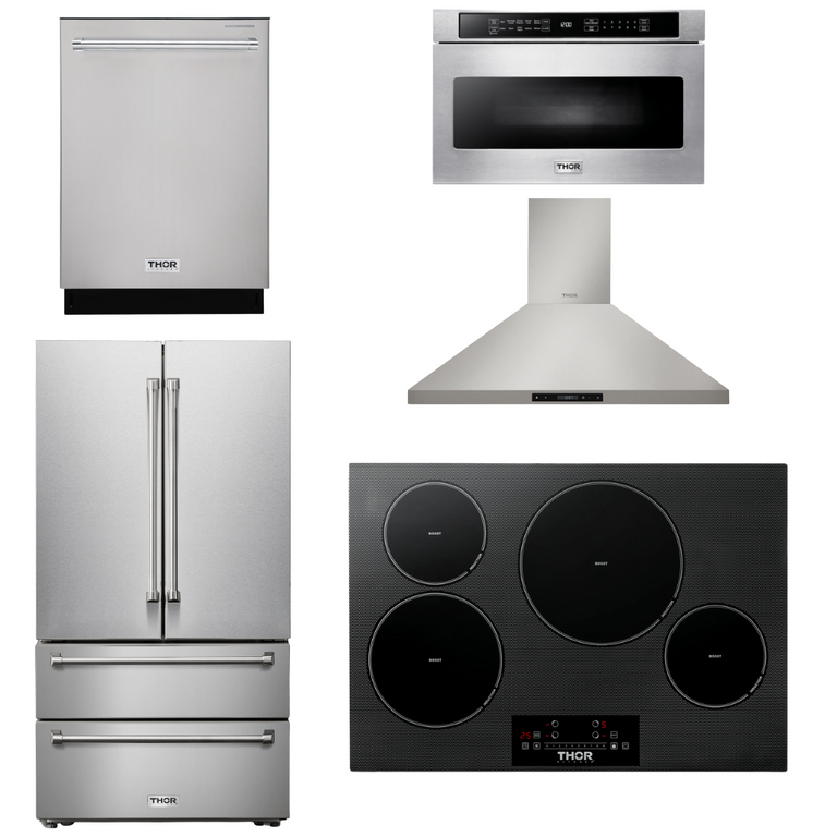 Thor Kitchen Package - 30" Induction Cooktop, Range Hood, Microwave, Refrigerator, Dishwasher, AP-TIH30-7