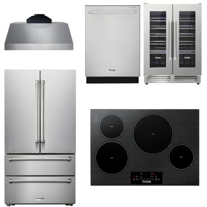 THOR Kitchen Package - 30" Induction Cooktop, Range Hood, Refrigerator, Dishwasher, Wine Cooler, AP-TIH30-C-3