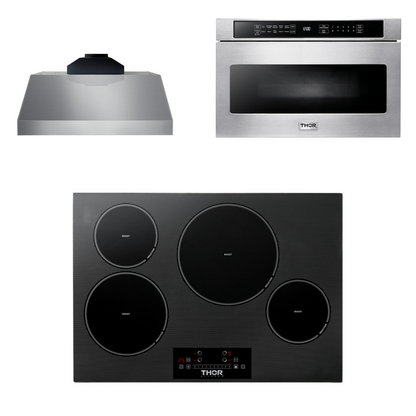THOR Kitchen Package - 30" Induction Cooktop, Range Hood, Microwave, AP-TIH30-C-4