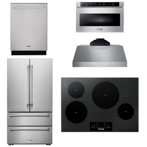 THOR Kitchen Package - 30" Induction Cooktop, Range Hood, Microwave, Refrigerator, Dishwasher, AP-TIH30-C-5