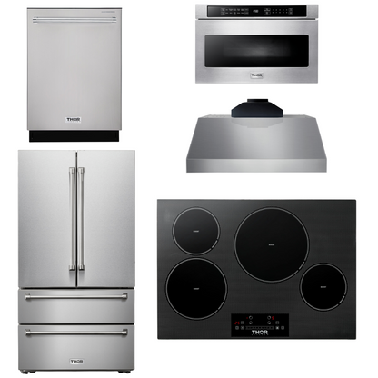 THOR Kitchen Package - 30" Induction Cooktop, Range Hood, Microwave, Refrigerator, Dishwasher, AP-TIH30-C-5